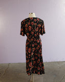 1990's Plus Size Black and Pink floral dress