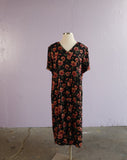 1990's Plus Size Black and Pink floral dress
