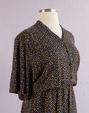 1980-90's Black Plus size Rainbow confetti print silk dress