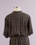 1980-90's Black Plus size Rainbow confetti print silk dress