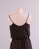 1970's Black with dainty pink rose bud flowers sleeveless dress