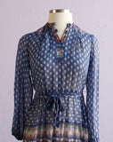 1970's Sheer Boho Blue floral long sleeve dress