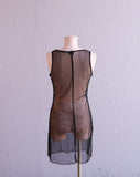1990's Sheer black mini slip dress with embroidered flowers