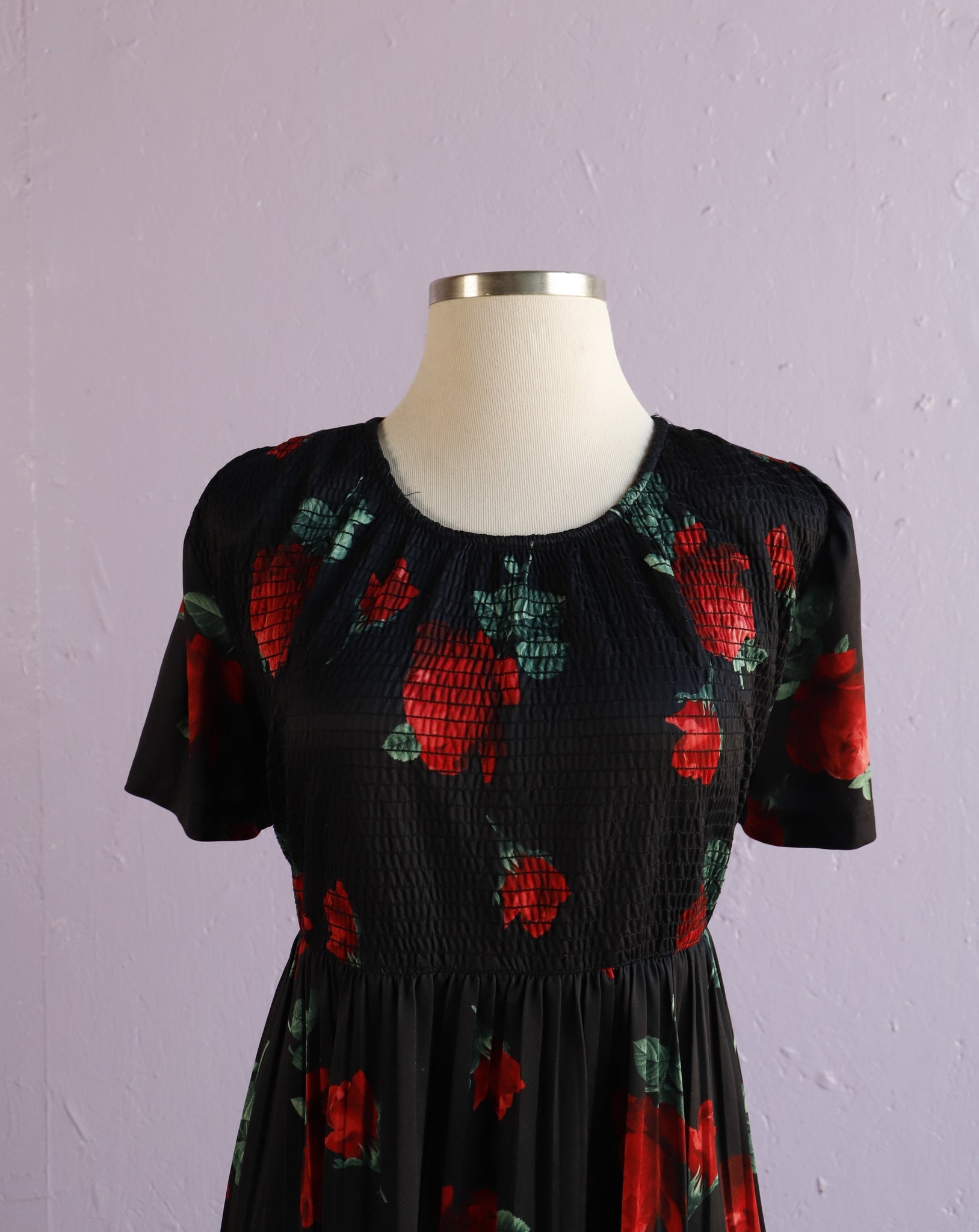 1980's Black with red roses plus size maxi dress Vida Antigua Collective 1980's Black with red roses plus size maxi dress Vida Antigua Collective