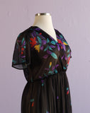 1970's Sheer Black tropical floral dress