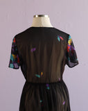 1970's Sheer Black tropical floral dress