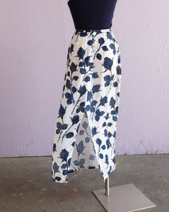 1990's White & Navy sheer skirt with a high front slit