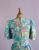 1990's Laura Ashley teal blue floral dress