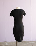 Y2K Black jersey knit body con dress with red lip side buttons