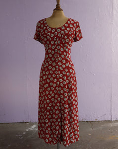 1990's Ann Taylor Red and white floral button down maxi dress