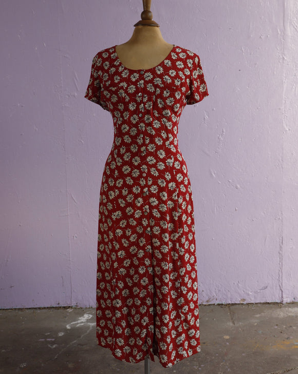 1990's Ann Taylor Red and white floral button down maxi dress