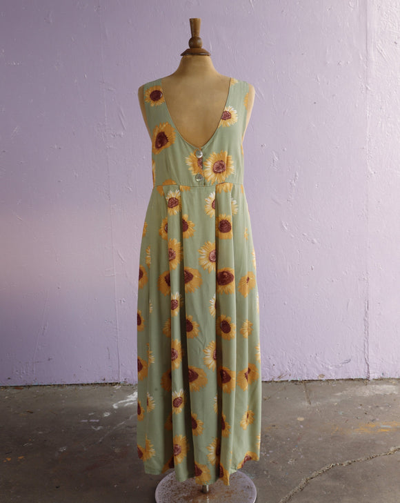 1990's Express Sleeveless Sage sunflower jumper maxi dress