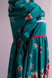 1990's Teal green floral house dress with adjustable side ties.