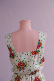 1970's Sleeveless dress with a mushroom & clover print