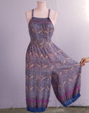 Purple & Pink soft sheer Indian gauze cotton jumpsuit with criss cross back