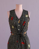 1990's Black Polka dot & fruit print jumpsuit