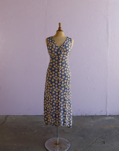 1990's Blue sunflower maxi dress