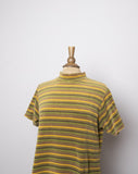 1990's Mustard, Forest Green velour short sleeve striped mock turtleneck top