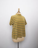 1990's Mustard, Forest Green velour short sleeve striped mock turtleneck top