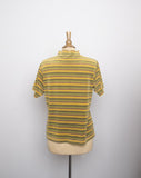 1990's Mustard, Forest Green velour short sleeve striped mock turtleneck top