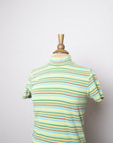 1990's-Y2K Lime green, Turquoise & Orange striped short sleeve mock turtleneck tee