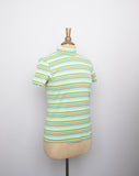 1990's-Y2K Lime green, Turquoise & Orange striped short sleeve mock turtleneck tee