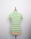 1990's-Y2K Lime green, Turquoise & Orange striped short sleeve mock turtleneck tee