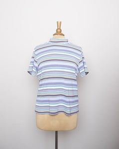 1990's-Y2K Periwinkle, Mint green & purple striped mock neck short sleeve tee