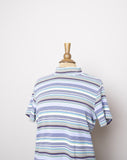 1990's-Y2K Periwinkle, Mint green & purple striped mock neck short sleeve tee