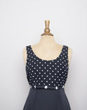 1990's Black & white polka dot sleeveless mini dress with small flower appliques