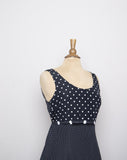 1990's Black & white polka dot sleeveless mini dress with small flower appliques