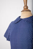 1960-70's Mod inspired Homemade Navy mini dress/tunic with tiny polka dot print & a peter pan collar
