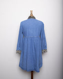 1990's Denim long sleeve button down dress with faux leopard collar and cuffs