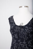 Y2K Black cocktail dress with dainty white scroll print adjustable drawstring neckline