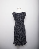 Y2K Black cocktail dress with dainty white scroll print adjustable drawstring neckline