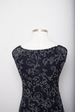 Y2K Black cocktail dress with dainty white scroll print adjustable drawstring neckline