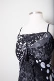 1990's-Y2K Black & White plus size spaghetti strap bias cut floral & polka dot dress