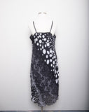 1990's-Y2K Black & White plus size spaghetti strap bias cut floral & polka dot dress