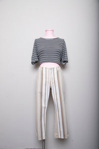 1990's Jordache Ivory & Tan striped loose fit capri pants