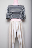 1990's Jordache Ivory & Tan striped loose fit capri pants