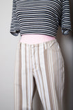 1990's Jordache Ivory & Tan striped loose fit capri pants