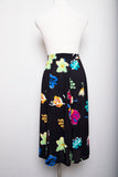 1990's Black button down skirt with lime green, fuschia & orange florals