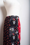 1990's Red & Black patchwork floral and polka dot mermaid skirt