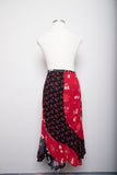 1990's Red & Black patchwork floral and polka dot mermaid skirt