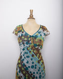 1990's-Y2K Green, Brown and Lime big dot and polka dot printed dress