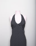 Y2K Black Halter dress with white pinstriped print