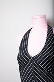 Y2K Black Halter dress with white pinstriped print