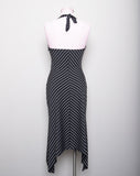 Y2K Black Halter dress with white pinstriped print