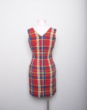 1990's Red sleeveless mini plaid dress