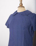 1960-70's Mod inspired Homemade Navy mini dress/tunic with tiny polka dot print & a peter pan collar